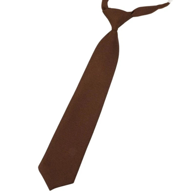 Polyester Silk Pre-Tied Neck Tie Vintage Brown Checkered Striped Necktie JK Girl School Student Uniform Bowknot Bowtie