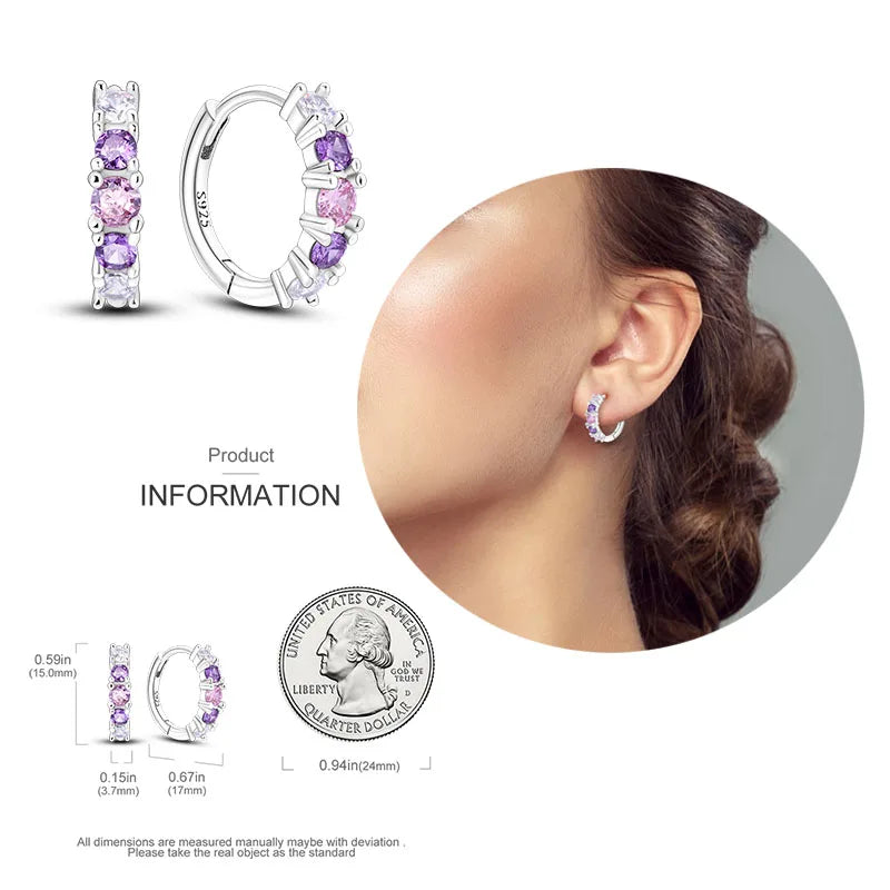 925 Silver Hoop Earrings  For Woman Pendientes Zircon Heart Shape Star Eardrop Original Earring Fashion Jewelry