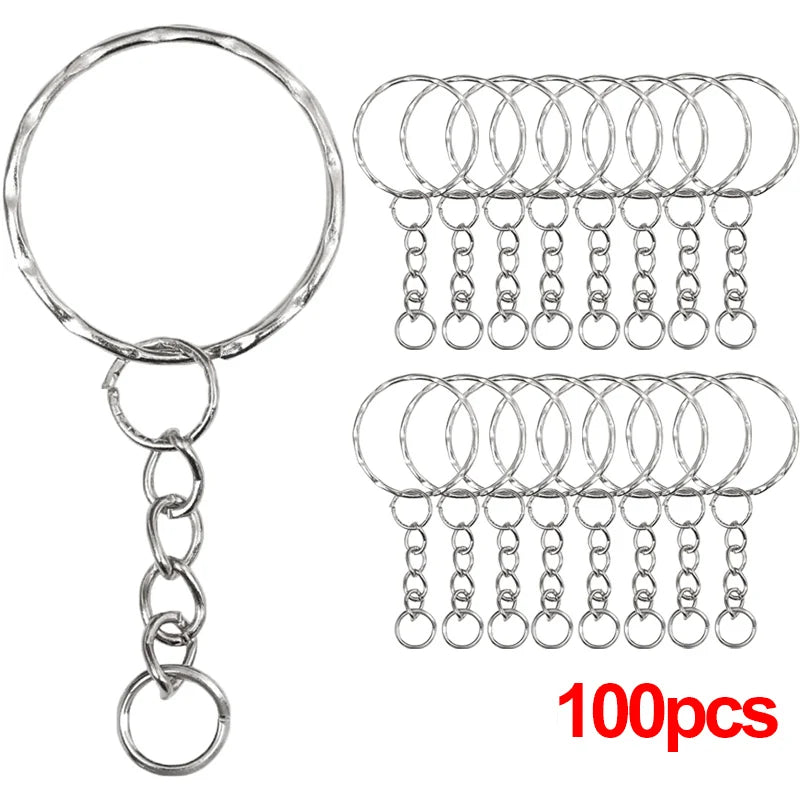 20/100pcs Metal Blank Keyring Keychain Split Rings Keyfob Key Rings Lobster Clasp Key Chain Key Pendant Stainless Steel Rings