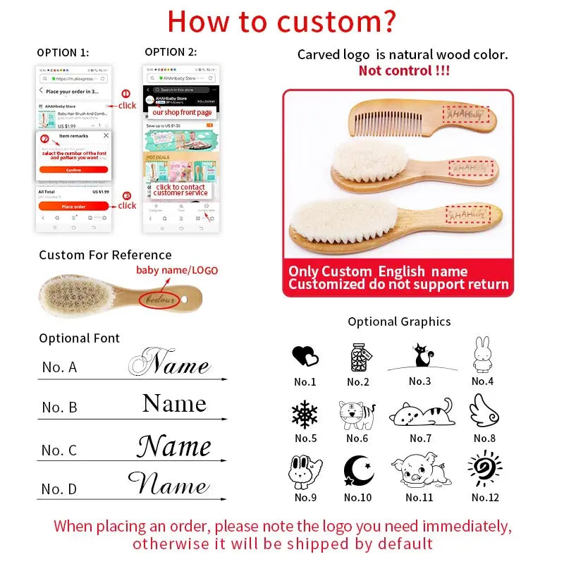Personalized Wide Tooth Wood Combs for Hair Massage Scalp Bamboo Hair Brush Women Custom Styling Hair Comb Detangling HairBrush