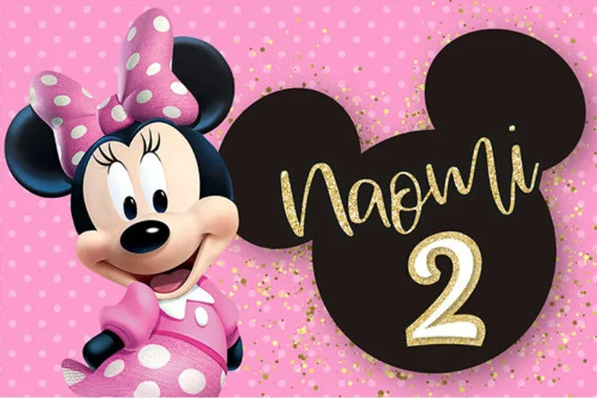 Custom Mickey Minnie or Mouse Backdrop Glitter Bow Baby Shower Girls Happy Birthday Party Photo Background Booths Studio Props