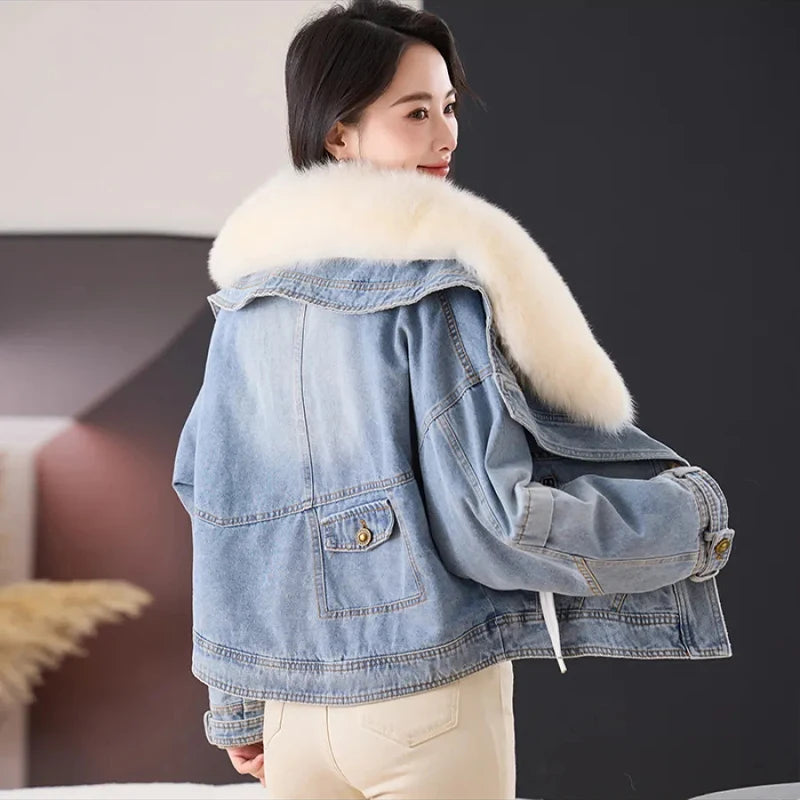 Womens Coats Winter 2024New Natural Real Fox Fur Collar removable Luxury Goose Down Puffer Jackets Clothing Short Denim Jacket