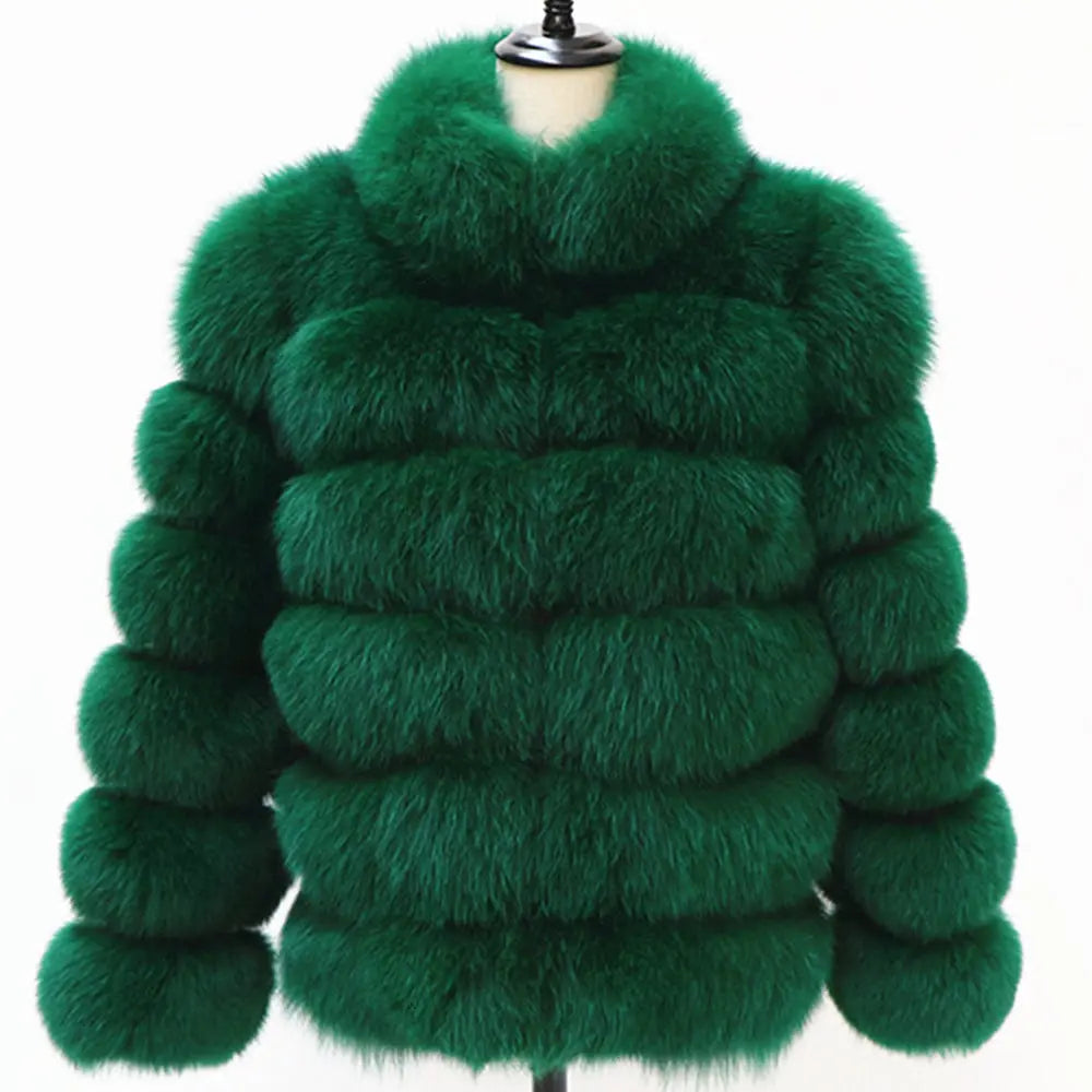QUEENTINA Winter New Women's Cold Real Fox Fur Coat With Collar Especially Overcoat Leather Female Natural Plus Size 2023 Luxury