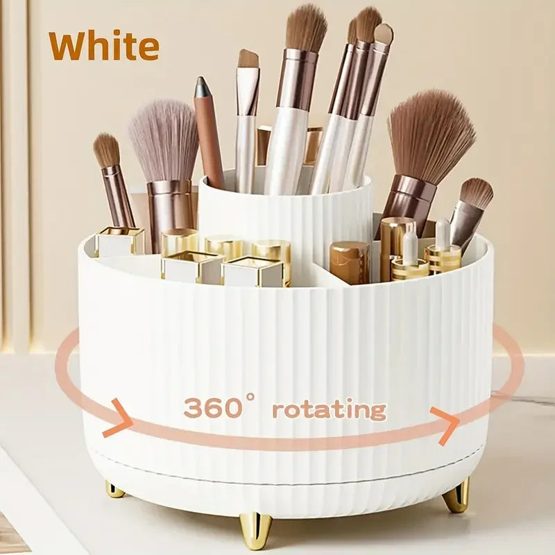 5 Slot Makeup Brushes Holder 360° Rotating Organizer Multi-Functional Desk Storage Cosmetics Storage for Vanity Desktop Bathroom