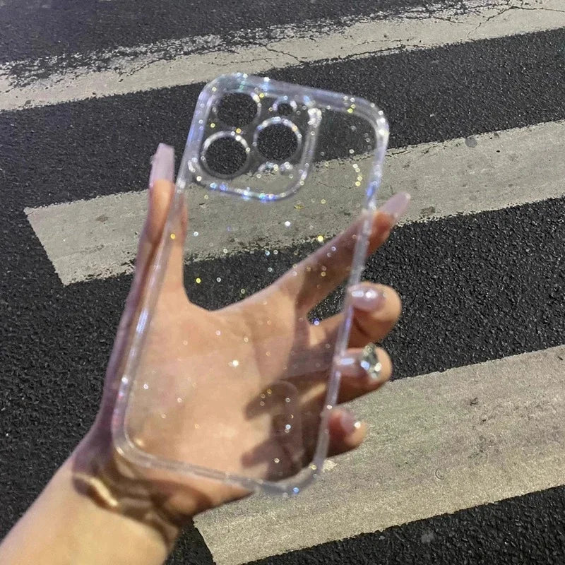 Soft Glitter Transparent Phone Case For iPhone 11 12 13 14 15 16 Pro Max Plus Shockproof Silicone Clear Bumper Cover