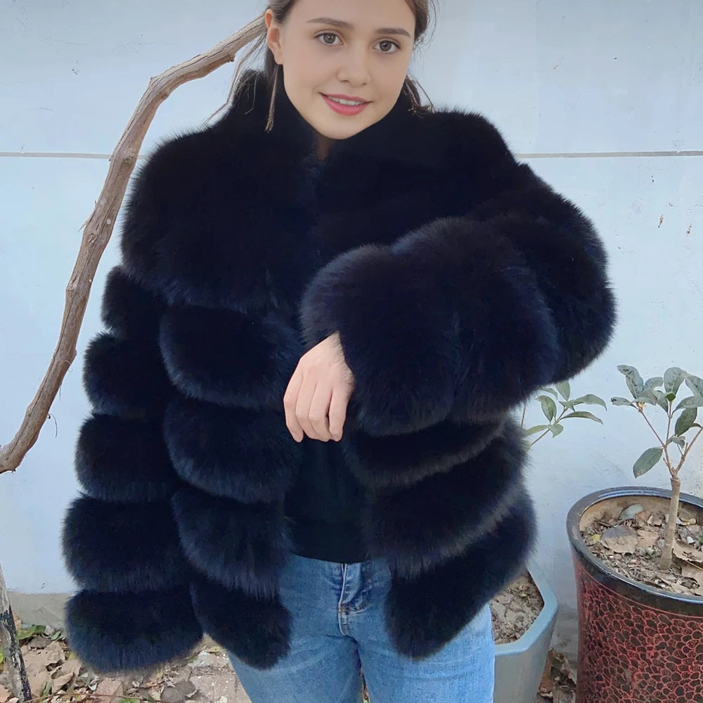 QUEENTINA Winter New Women's Cold Real Fox Fur Coat With Collar Especially Overcoat Leather Female Natural Plus Size 2023 Luxury
