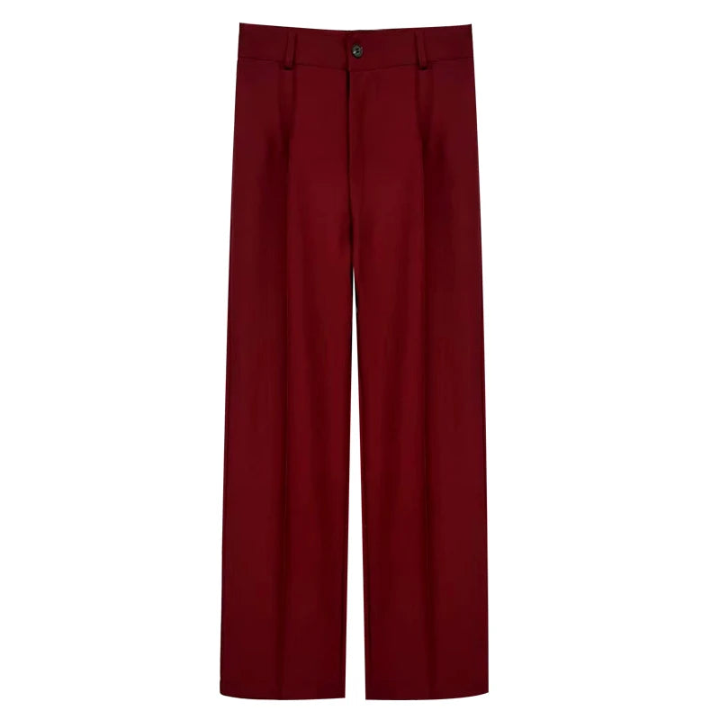 TRAF Women Chic Fashion Office Wear Straight Pants Vintage High Waist Zipper Fly Female Trousers Mujer