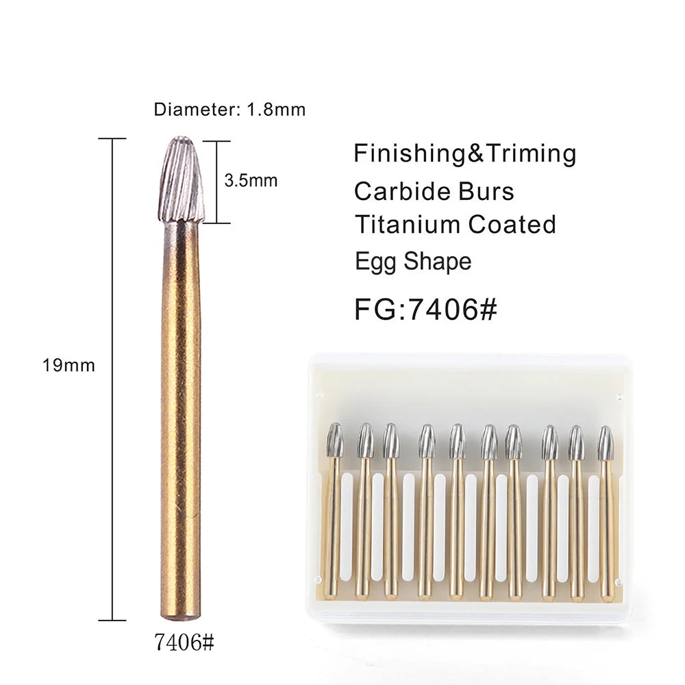 10pcs AZDENT Dental Burs Tungsten Carbide Drill For High Speed Handpiece Trimming & Finishing FG7901/FG7902/FG7406/FG7408/FG7114