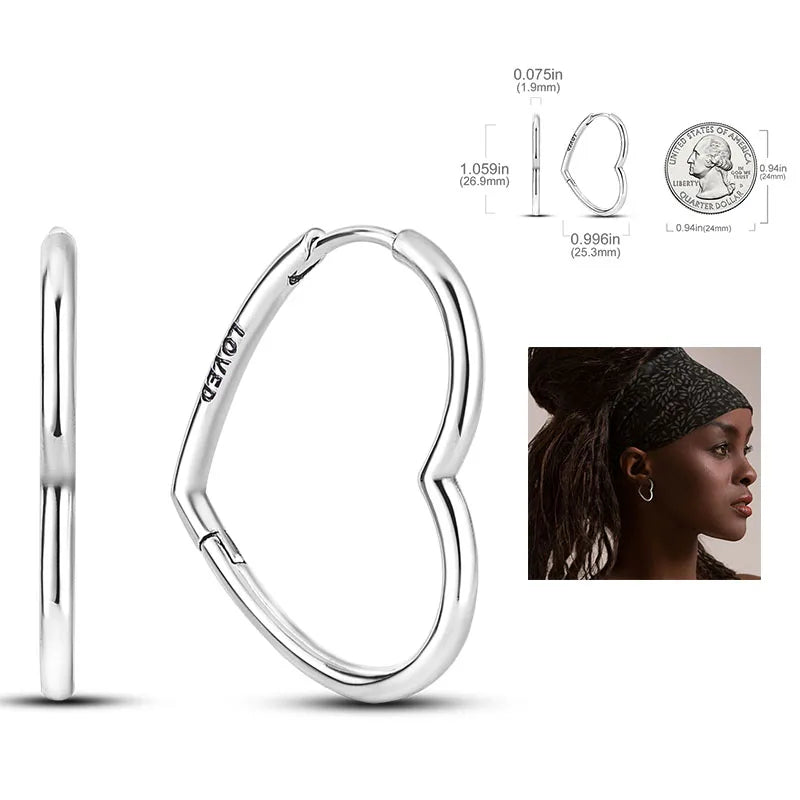 925 Silver Hoop Earrings  For Woman Pendientes Zircon Heart Shape Star Eardrop Original Earring Fashion Jewelry
