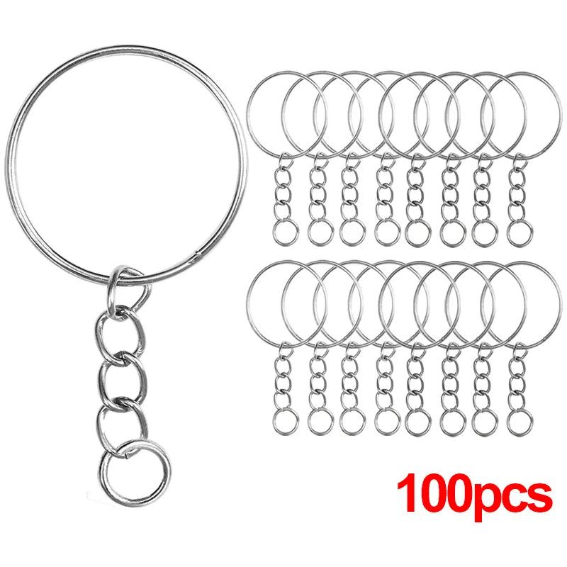 20/100pcs Metal Blank Keyring Keychain Split Rings Keyfob Key Rings Lobster Clasp Key Chain Key Pendant Stainless Steel Rings