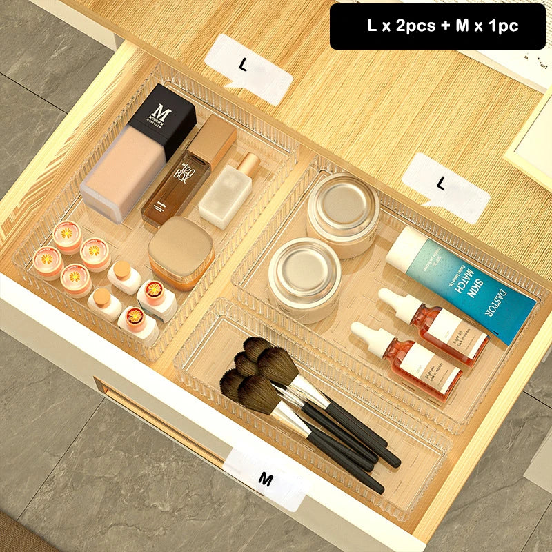 Plastic Transparent Cosmetics Storage Boxes Set Stackable Vanity Bathroom Makeup Organizer Bin Desktop Drawer Organizer