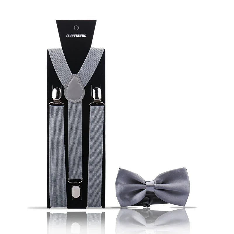 Elegant Fashion Men's Adult Suspenders And Bow Tie Two Piece Set Gentleman Suit Occessories Wedding Business Party Gifts For Men