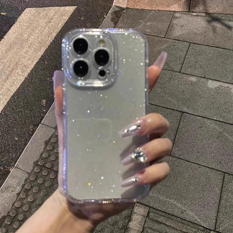 Soft Glitter Transparent Phone Case For iPhone 11 12 13 14 15 16 Pro Max Plus Shockproof Silicone Clear Bumper Cover