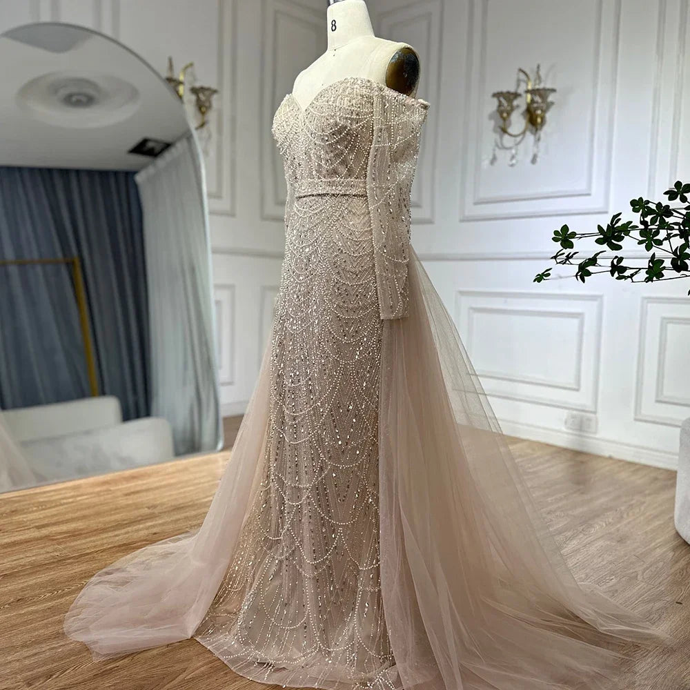 Serene Hill Customize Nude Mermaid Arabia Beaded Evening Dress Gown with Detachable Skirt for Formal Occasion 2025 BLA72243A