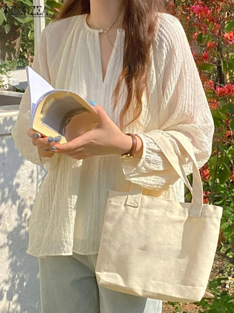 Fashion Women Long Sleeve O Neck Blouse 2025 ZANZEA Spring Summer Shirt Elegant Work Office Blusas Casual Loose Party Tops Femme