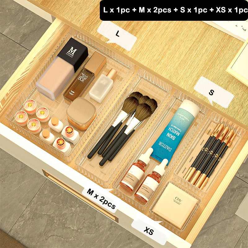 Plastic Transparent Cosmetics Storage Boxes Set Stackable Vanity Bathroom Makeup Organizer Bin Desktop Drawer Organizer