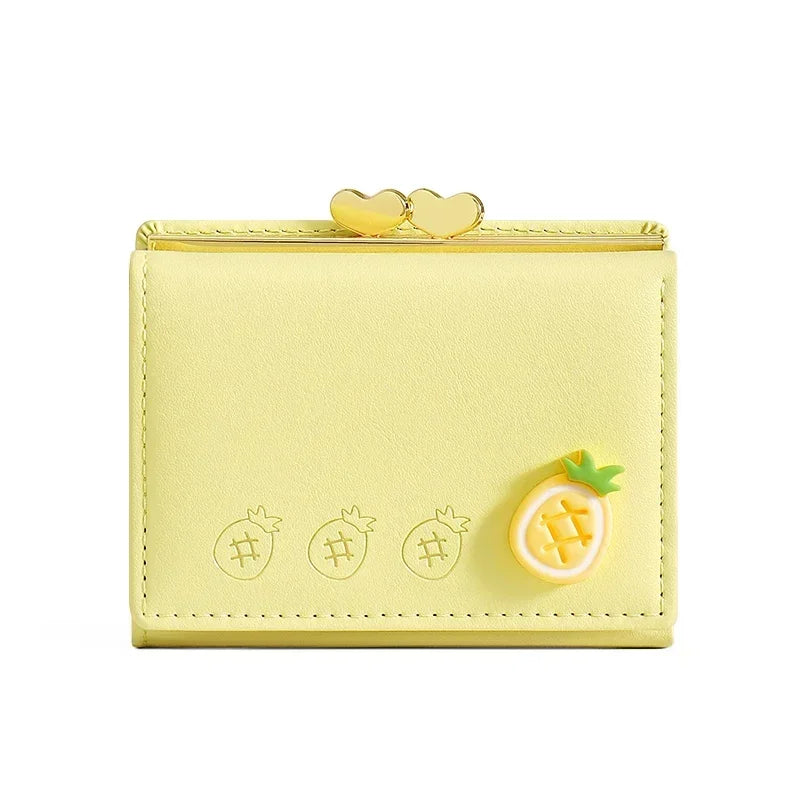 Cute Small Leather Pocket Wallet for Women Fruit Print Bifold Coin Purse Ladies Mini Short Purse Money Card Holders Clutch Bags