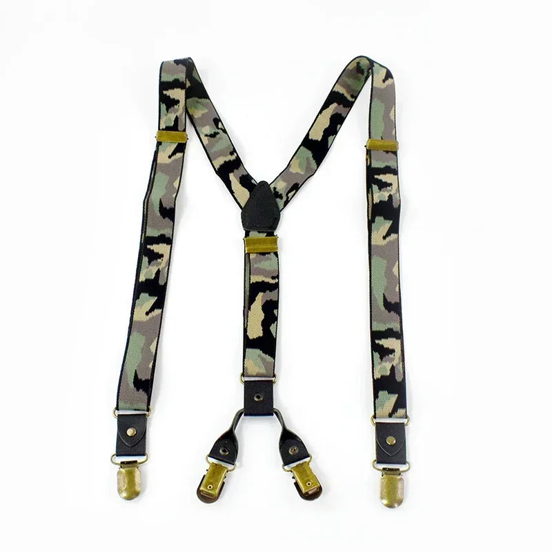 2.5cm Retro Elastic Mens Suspenders Unisex 4 Clips Y-Type Stripe Strong Strap Wide Braces Male Jockstrap Casual Men's Suspender