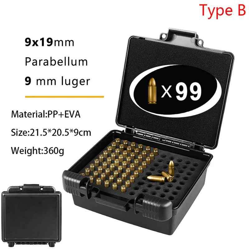 9mm Ammo Box 50/99/216 Rounds Ammunition Storage Bag Bullet Holder Pistol Cartridge Case Outdoor Shooting Hunting Accessories