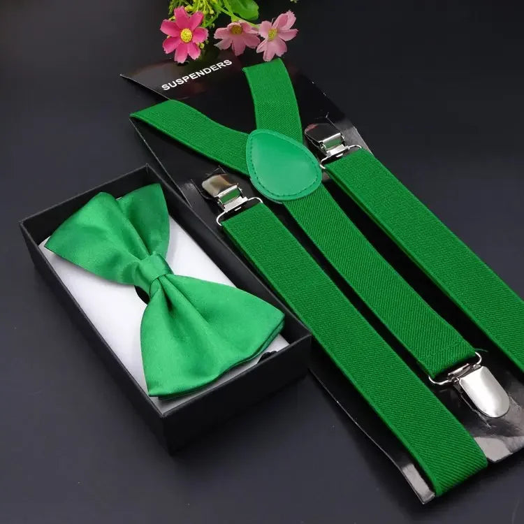 Mens Suspenders Bow Ties Set Women Braces Bowtie Y-back Adjustable Clip-on Elastic Suspender Mens Belts Straps