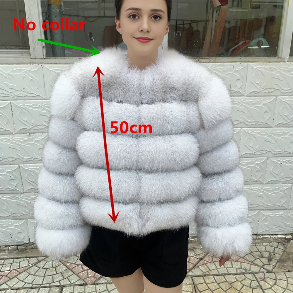 QUEENTINA Winter New Women's Cold Real Fox Fur Coat With Collar Especially Overcoat Leather Female Natural Plus Size 2023 Luxury