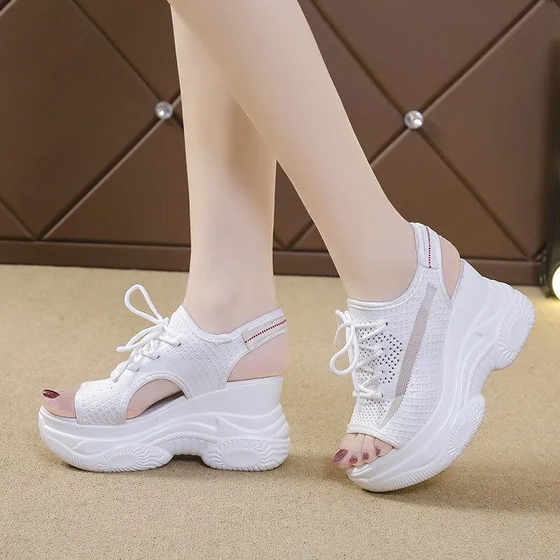 Women's Sandals 2022 Summer Wedge Heel Elastic Cloth Cover Foot Ladies Sandals Thick-soled Fashion Trifle Elevation Casual Shoes