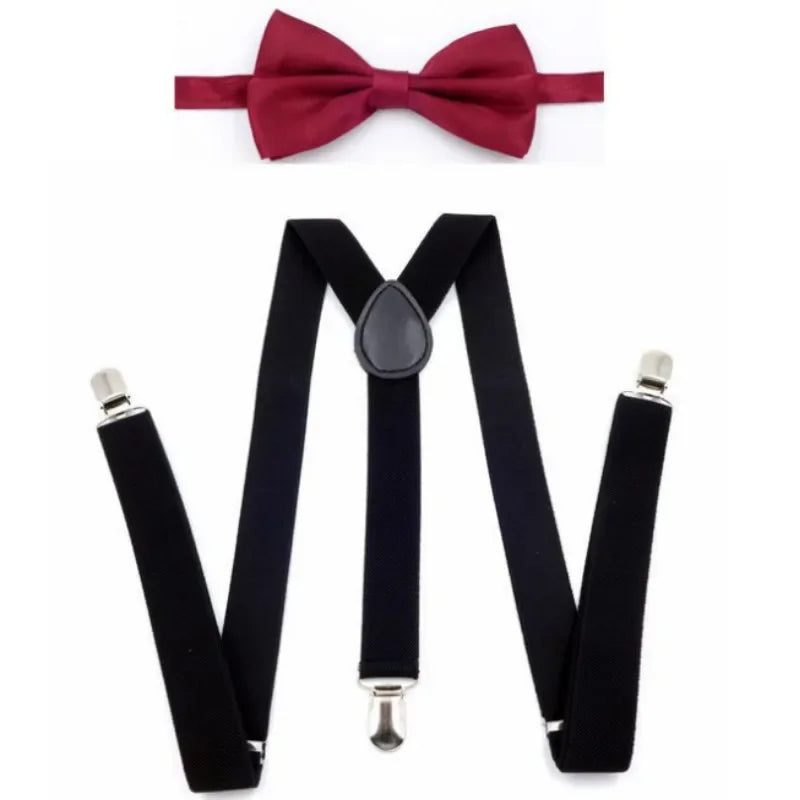 Mens Suspenders Bow Ties Set Women Braces Bowtie Y-back Adjustable Clip-on Elastic Suspender Mens Belts Straps