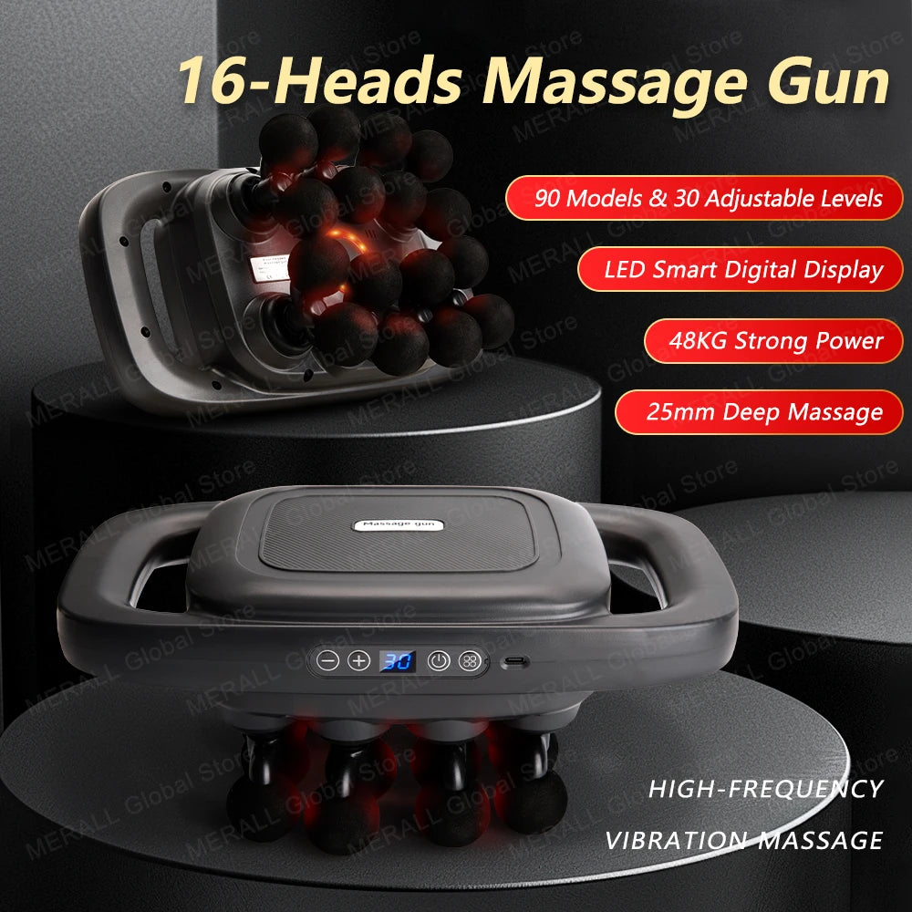 16 Heads Fascia Gun Electric Masajeador Vibrating Muscle Massagers Body Neck Massage Relaxation Treatment Fascia Massage Gun