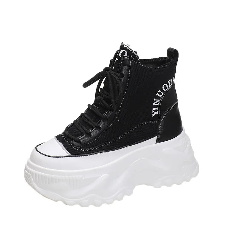 Fashion Chunky Platform Motorcycle Boots Women Autumn Winter Thick Bottom Ankle Botas Mujer White High Top Gothic Sneakers Shoes