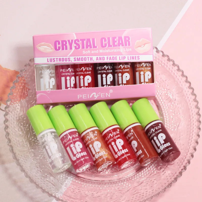 6 Colors Moisturizing Shimmer Lip Jelly Set Glossy Transparent Lip Essential Oil Long Lasting Lip Glaze Makeup Lip Plumper Serum