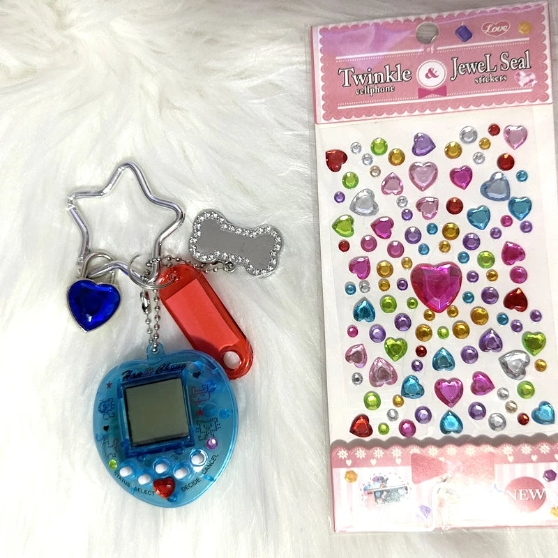 Korean Fashion Rainbow Game Console Bone Keychain Kawaii Harajuku Charm Y2K Crystal Heart Lock DIY Bag Pendant Keychain Vintage