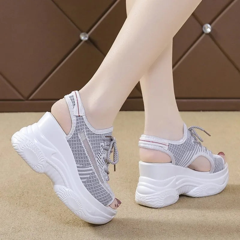 Women's Sandals 2022 Summer Wedge Heel Elastic Cloth Cover Foot Ladies Sandals Thick-soled Fashion Trifle Elevation Casual Shoes