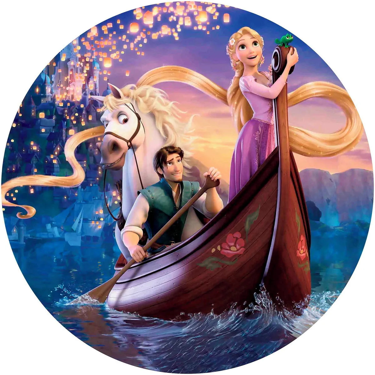 Tangled Rapunzel Princess Circle Backdrop Fairy Tale Castle Long Hair Girl Birthday Party Round Background Photo Studio Covers