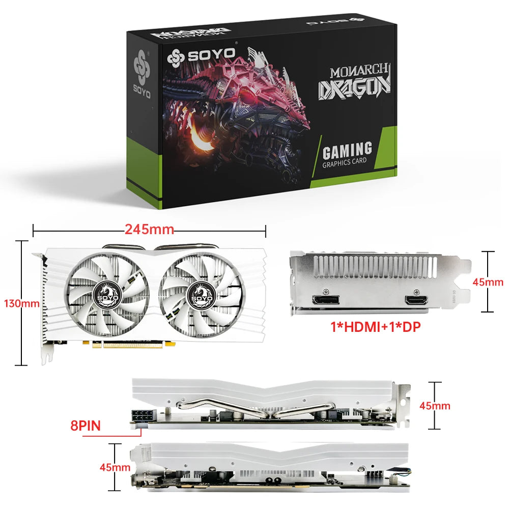 SOYO Graphics Cards Radeon RX580 8G GDDR5 Memory Video Gaming Card PCIE3.0x16 GPU Desktop Computer Components AMD RX 580 8G