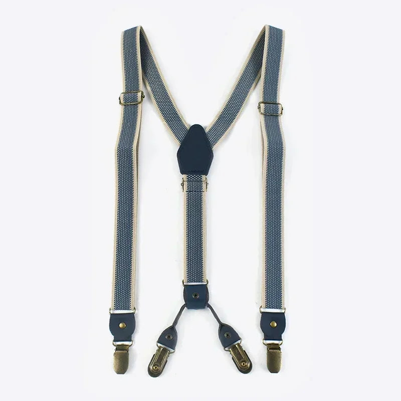 2.5cm Retro Elastic Mens Suspenders Unisex 4 Clips Y-Type Stripe Strong Strap Wide Braces Male Jockstrap Casual Men's Suspender