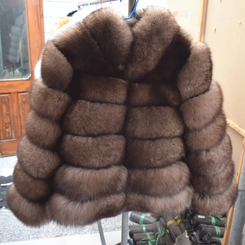 QUEENTINA Winter New Women's Cold Real Fox Fur Coat With Collar Especially Overcoat Leather Female Natural Plus Size 2023 Luxury