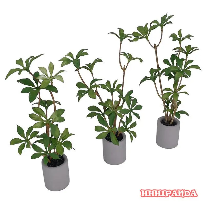 1/6 Dollhouse Miniature Mini Tree Potted For Green Leafed Plant In Pot Doll House Home Garden Decor Simulation Potted Plants