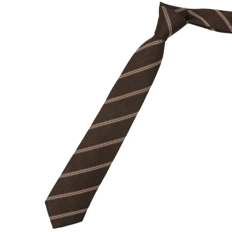 Polyester Silk Pre-Tied Neck Tie Vintage Brown Checkered Striped Necktie JK Girl School Student Uniform Bowknot Bowtie