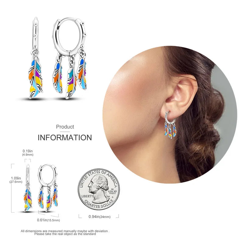 925 Silver Hoop Earrings  For Woman Pendientes Zircon Heart Shape Star Eardrop Original Earring Fashion Jewelry