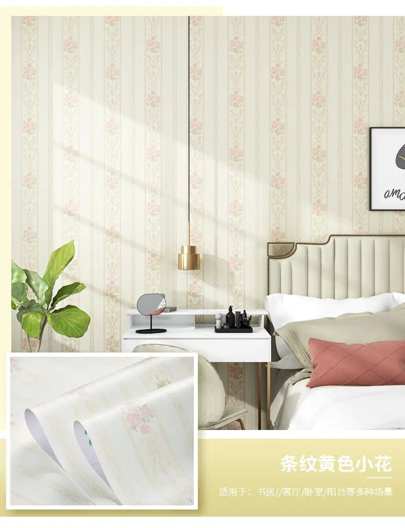 Wallpaper Self-adhesive Moisture-proof Pastoral Flower Living Room Bedroom Waterproof Erasable Wall Sticker Home Decoration
