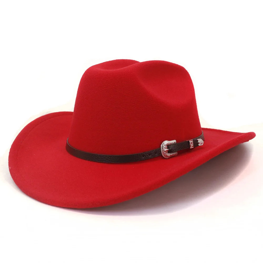 Vintage Western Cowboy Hat with Black Belt Men's Felt Fedora Hat Women Jazz Cowgirl Cap Cloche Church Sombrero Hombre Caps