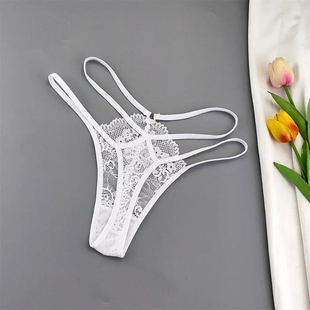 3 Pcs Lace Thin Strap Thong Women Low Waist Sexy Perspective Underwear Ladies Transparent G-string Panty Plus Size T-back