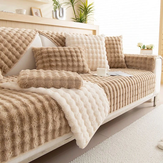 Bubble Imitation Rabbit Fur Plush Sofa Slipcover Non-slip Soft Sofa Towel Couch Cushion Seat Cover for Living Room Modern Home