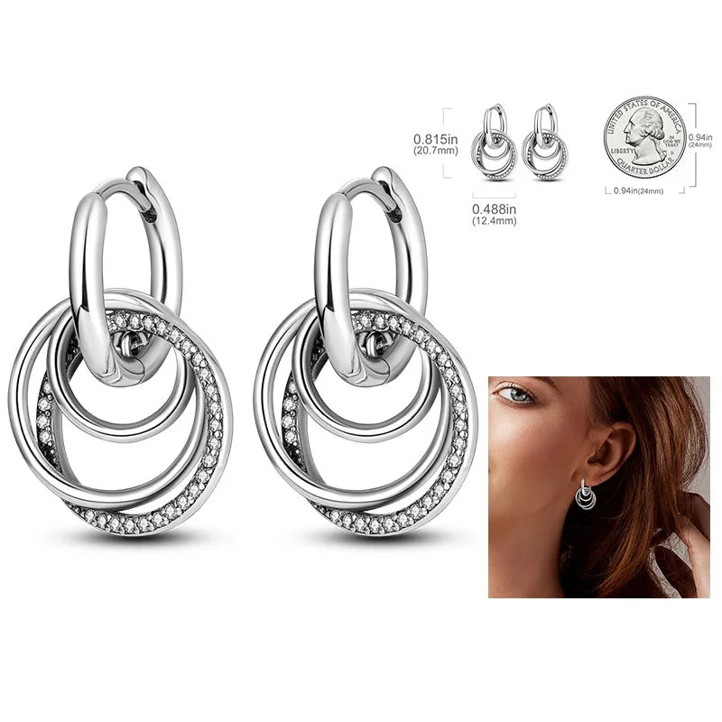 925 Silver Hoop Earrings  For Woman Pendientes Zircon Heart Shape Star Eardrop Original Earring Fashion Jewelry