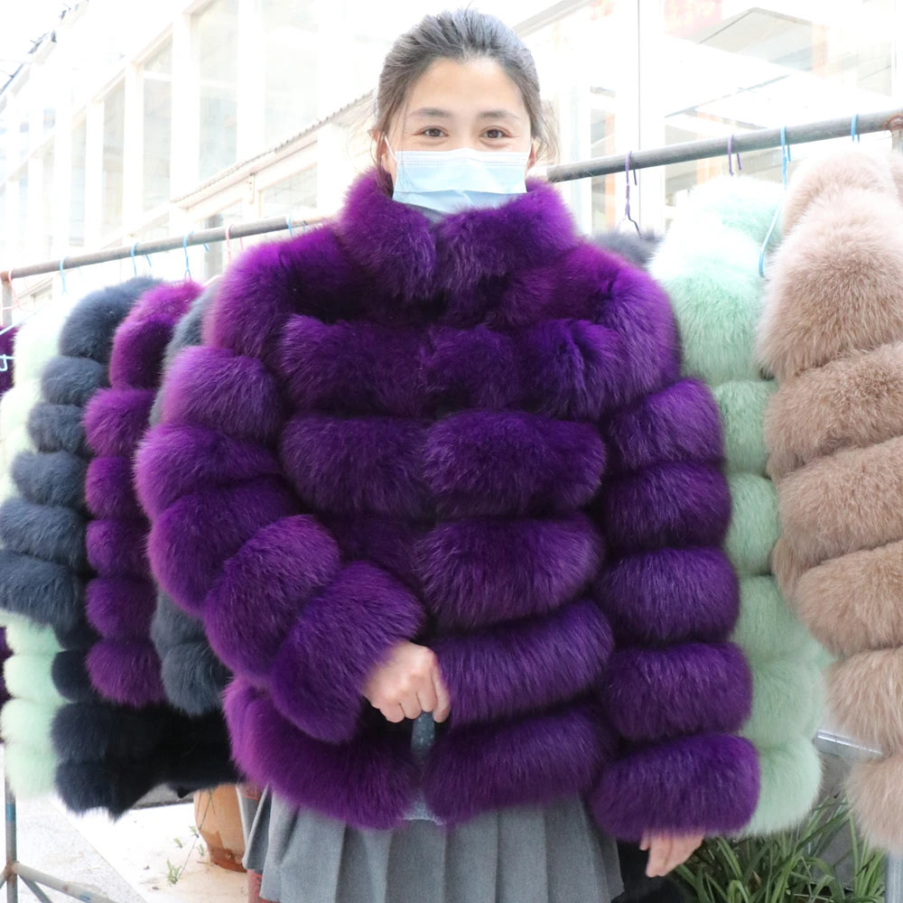 QUEENTINA Winter New Women's Cold Real Fox Fur Coat With Collar Especially Overcoat Leather Female Natural Plus Size 2023 Luxury