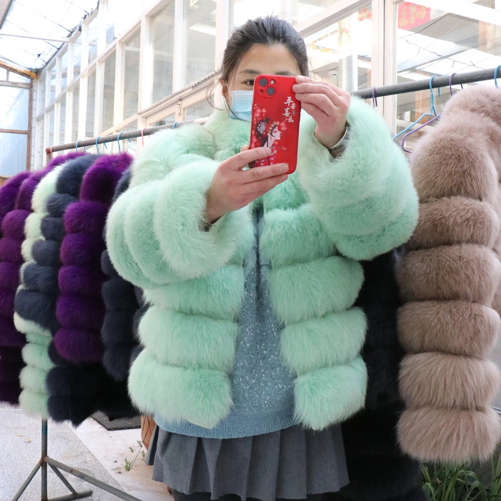 QUEENTINA Winter New Women's Cold Real Fox Fur Coat With Collar Especially Overcoat Leather Female Natural Plus Size 2023 Luxury
